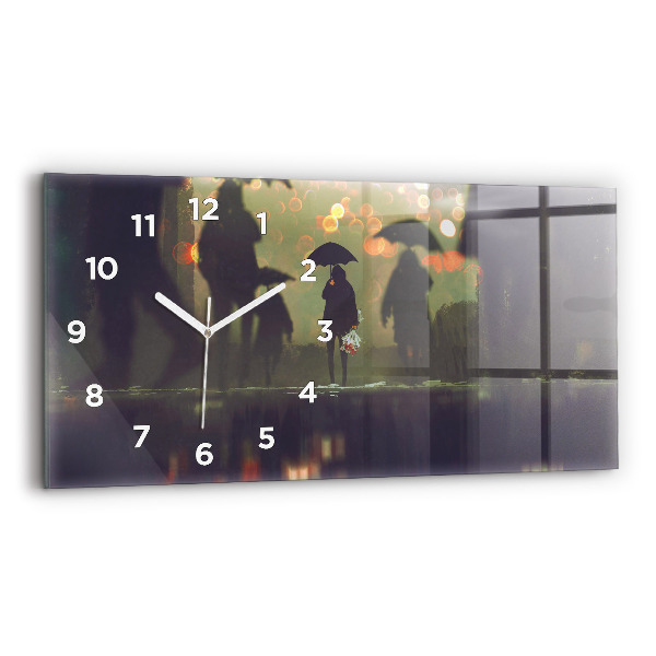 Horizontal wall clock People with umbrellas