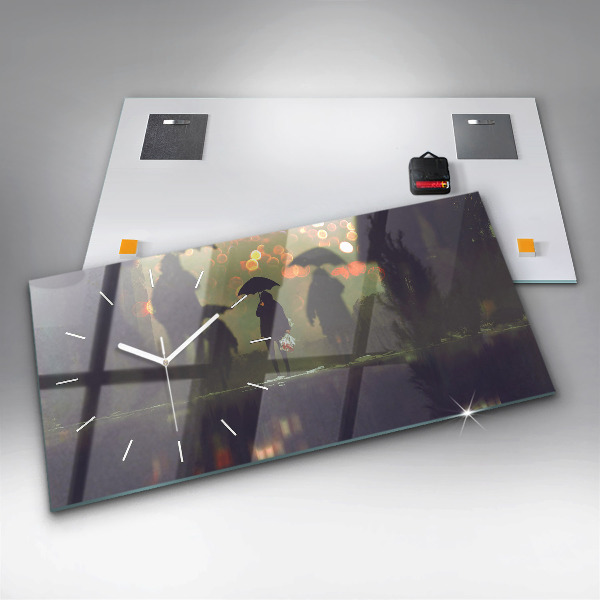 Horizontal wall clock People with umbrellas