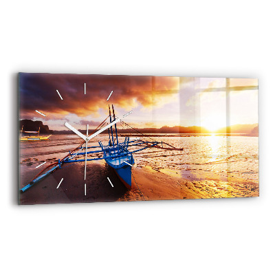 Horizontal wall clock Boat and sunset