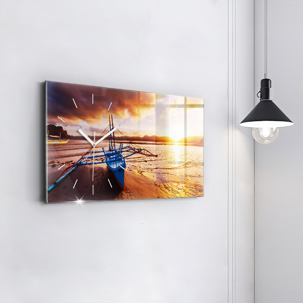 Horizontal wall clock Boat and sunset