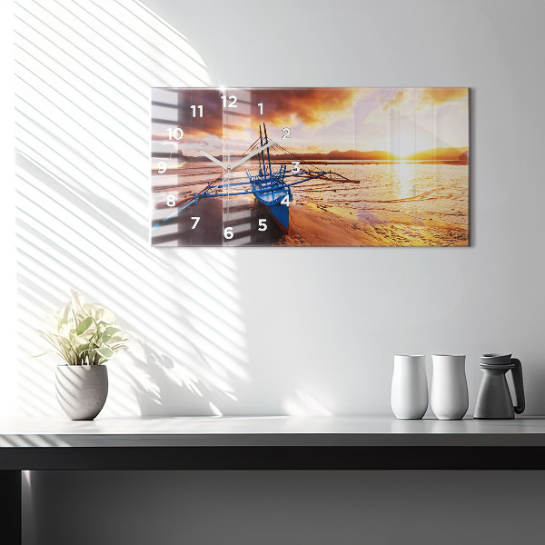 Horizontal wall clock Boat and sunset