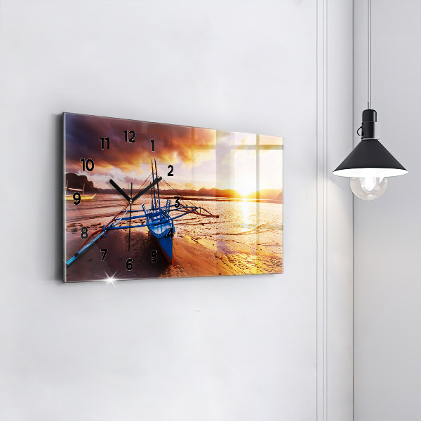 Horizontal wall clock Boat and sunset