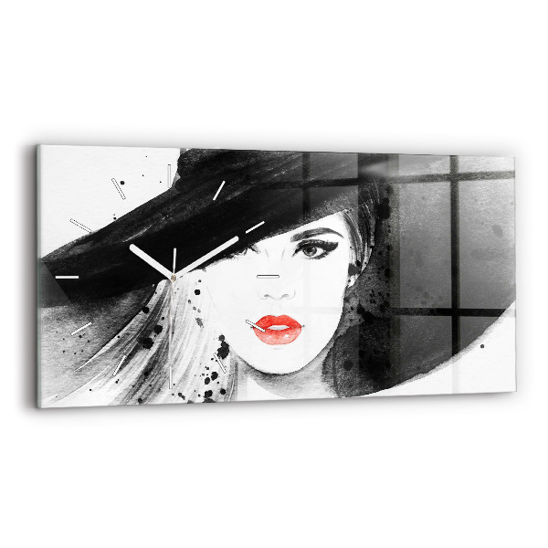 Horizontal wall clock Woman in a hat