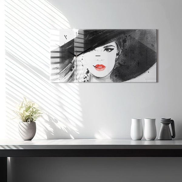 Horizontal wall clock Woman in a hat