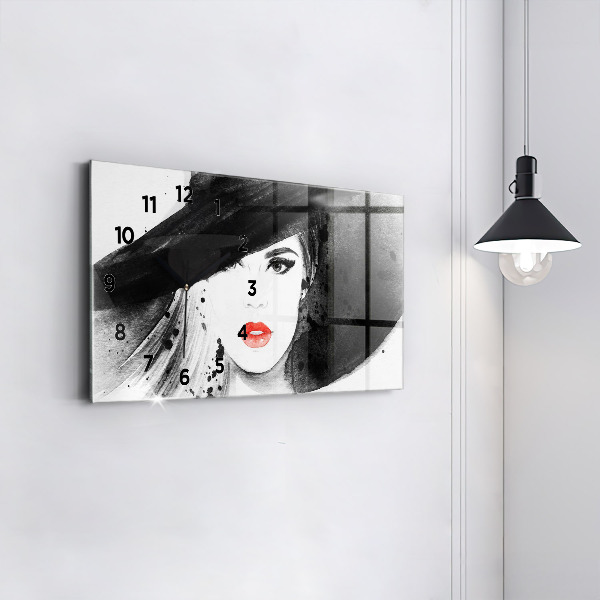 Horizontal wall clock Woman in a hat