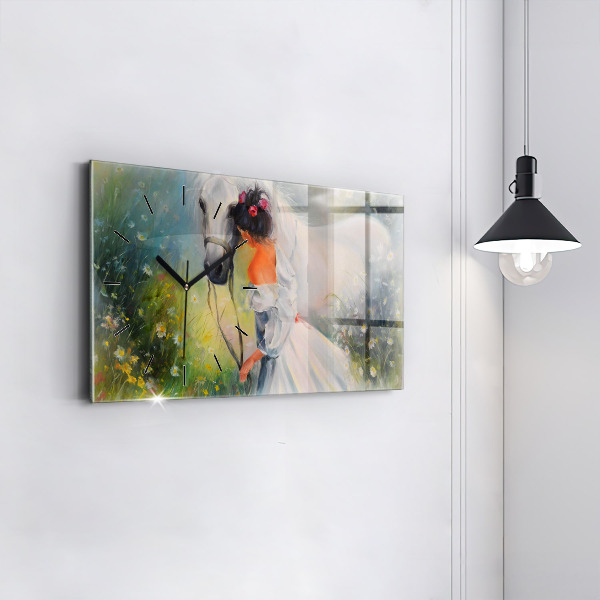 Horizontal wall clock Beautiful Woman With Horse