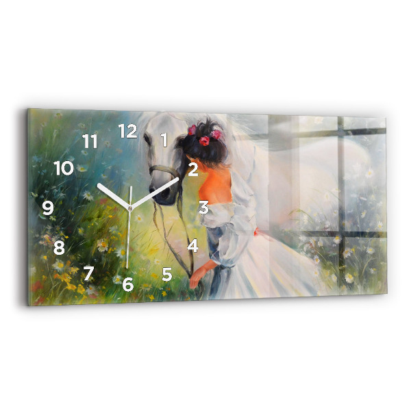 Horizontal wall clock Beautiful Woman With Horse