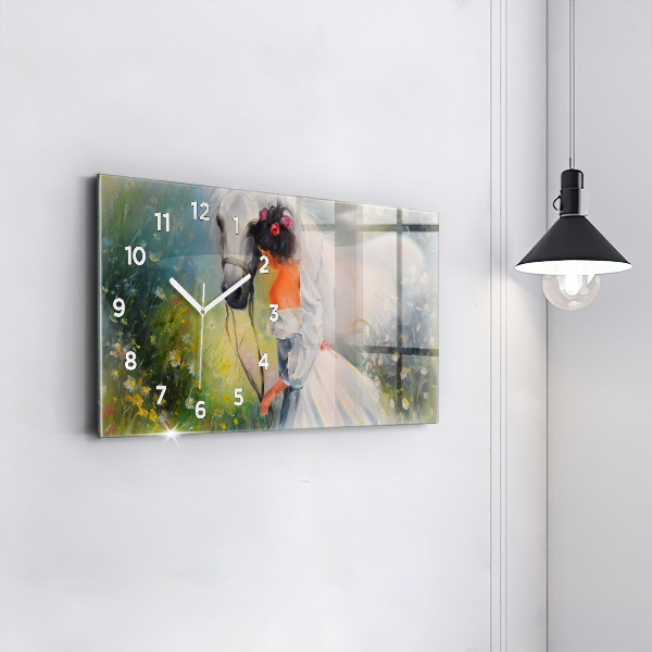 Horizontal wall clock Beautiful Woman With Horse