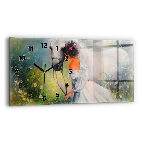 Horizontal wall clock Beautiful Woman With Horse