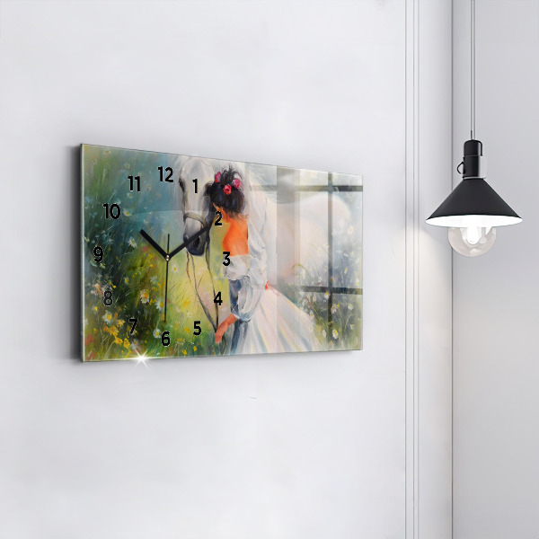 Horizontal wall clock Beautiful Woman With Horse