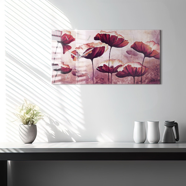 Horizontal wall clock Flowers Blooming Poppies