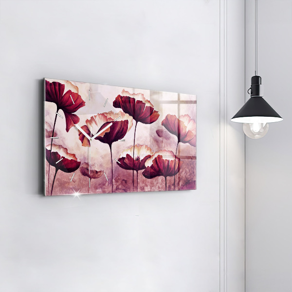 Horizontal wall clock Flowers Blooming Poppies