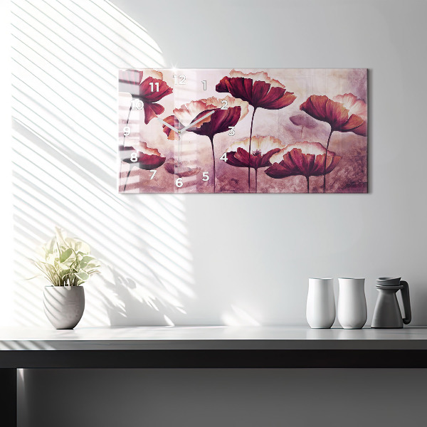 Horizontal wall clock Flowers Blooming Poppies