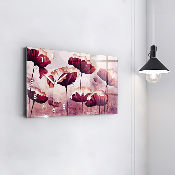 Horizontal wall clock Flowers Blooming Poppies