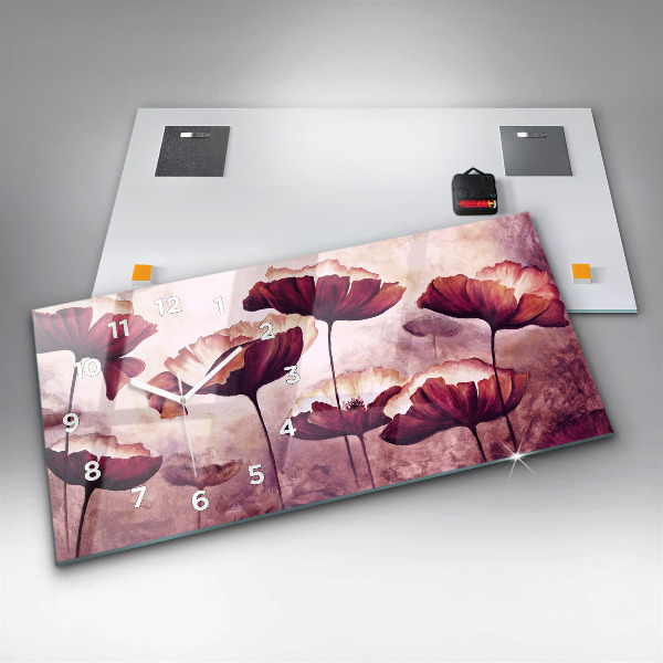 Horizontal wall clock Flowers Blooming Poppies