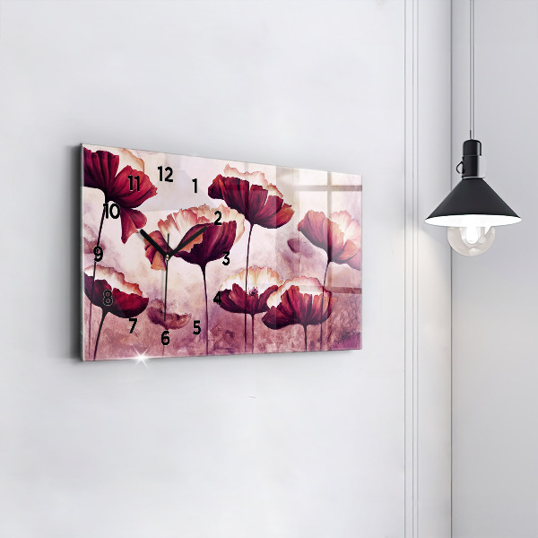 Horizontal wall clock Flowers Blooming Poppies
