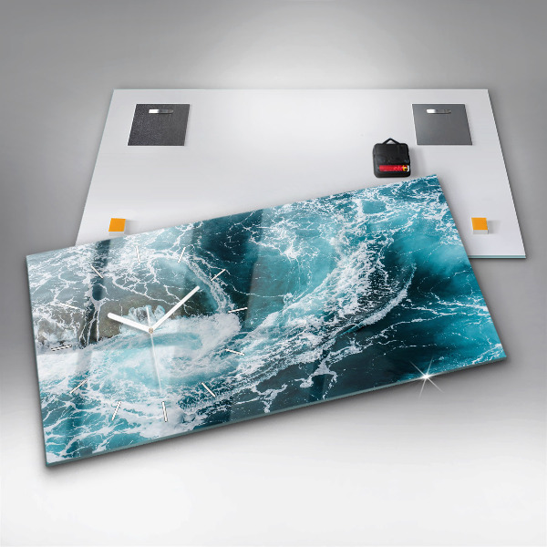 Horizontal wall clock Swirling foamy waves