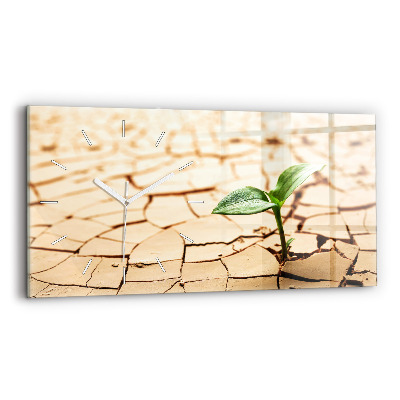 Horizontal wall clock A plant in dried-out soil