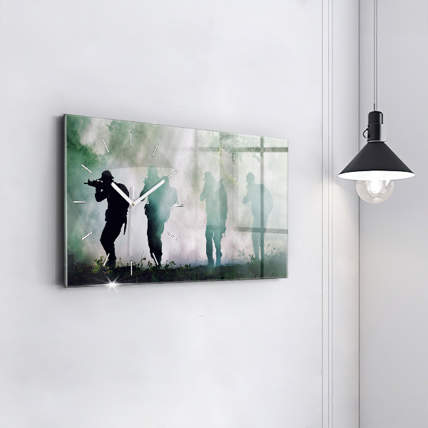 Horizontal wall clock Army in the forest soldiers