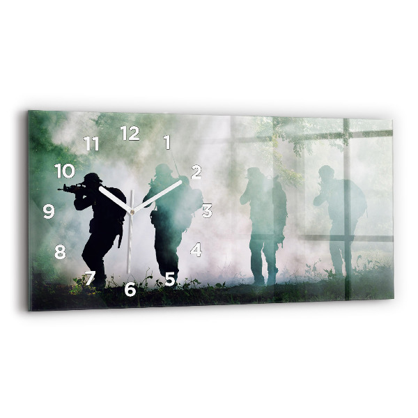 Horizontal wall clock Army in the forest soldiers