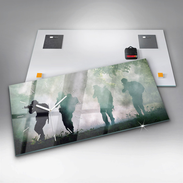 Horizontal wall clock Army in the forest soldiers