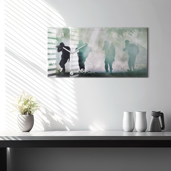 Horizontal wall clock Army in the forest soldiers