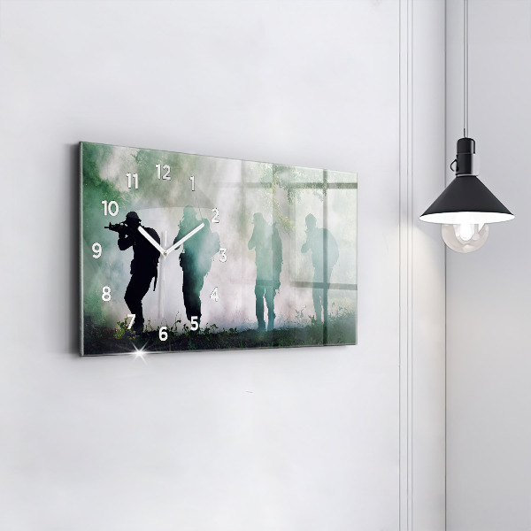 Horizontal wall clock Army in the forest soldiers