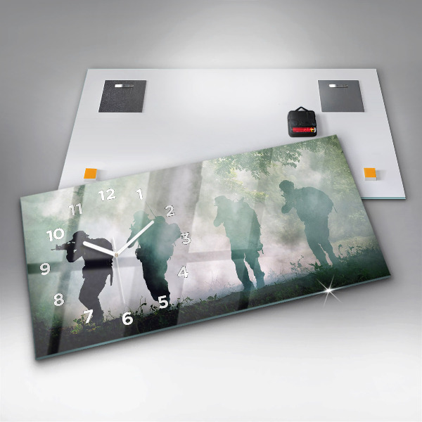 Horizontal wall clock Army in the forest soldiers