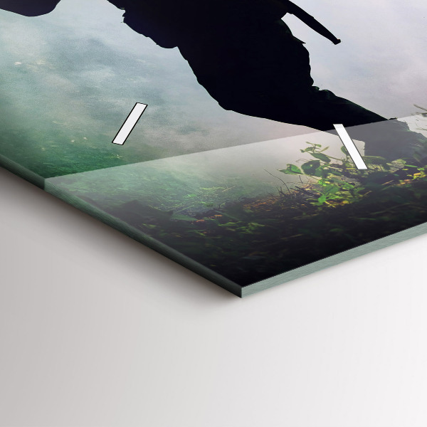 Horizontal wall clock Army in the forest soldiers