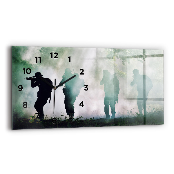 Horizontal wall clock Army in the forest soldiers