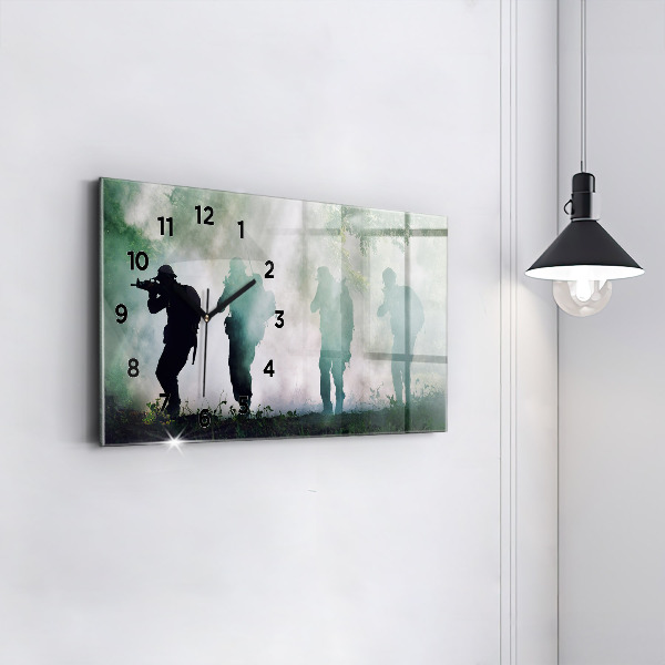 Horizontal wall clock Army in the forest soldiers