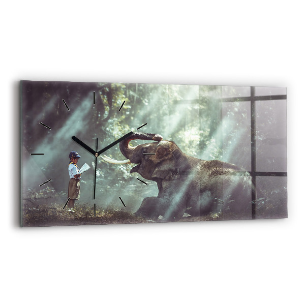 Horizontal wall clock A boy is reading a book