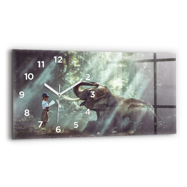 Horizontal wall clock A boy is reading a book