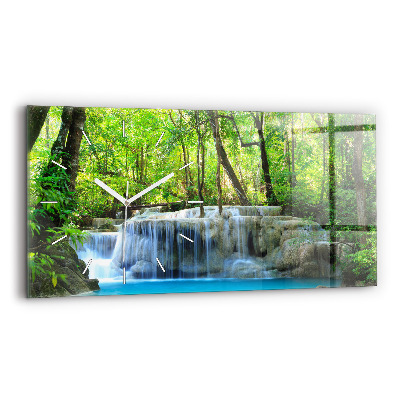 Horizontal wall clock Waterfall in the forest
