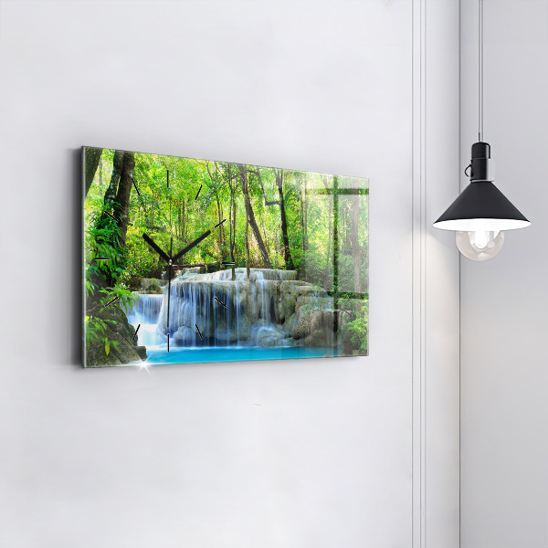 Horizontal wall clock Waterfall in the forest