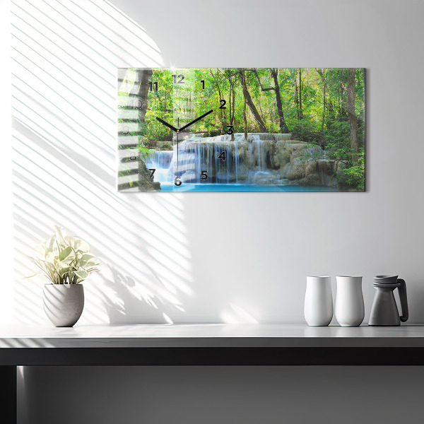 Horizontal wall clock Waterfall in the forest