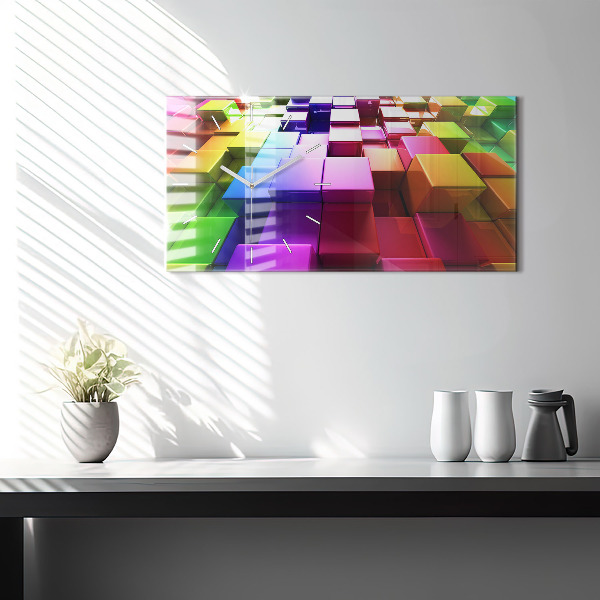 Horizontal wall clock Colored cubes