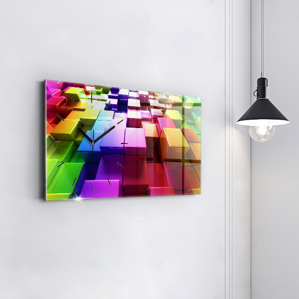 Horizontal wall clock Colored cubes