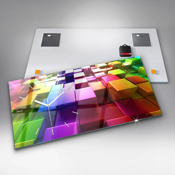 Horizontal wall clock Colored cubes