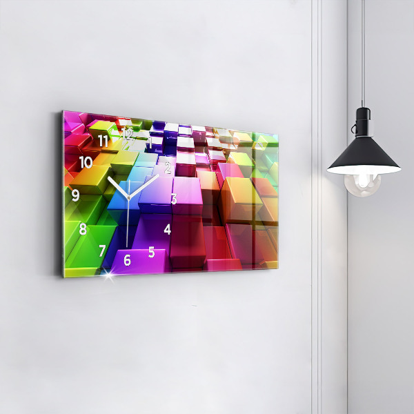 Horizontal wall clock Colored cubes
