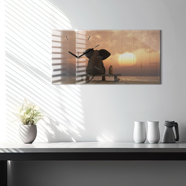 Horizontal wall clock Animals Sunset