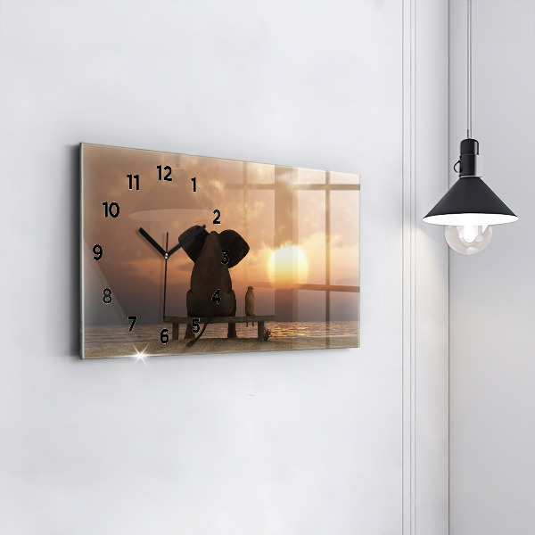 Horizontal wall clock Animals Sunset