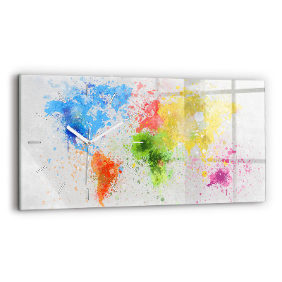 Horizontal wall clock World map on paper