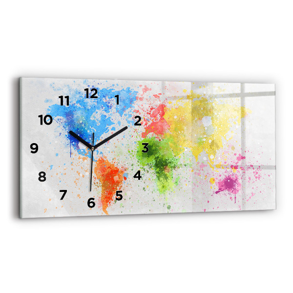 Horizontal wall clock World map on paper