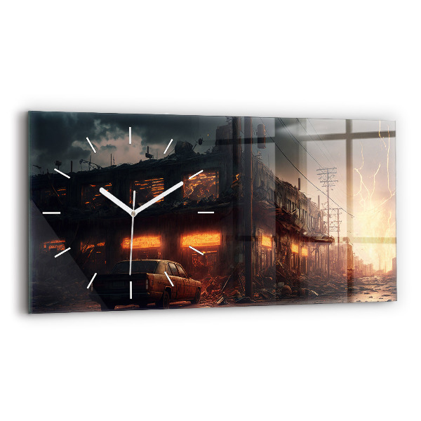Horizontal wall clock Apocalyptic building