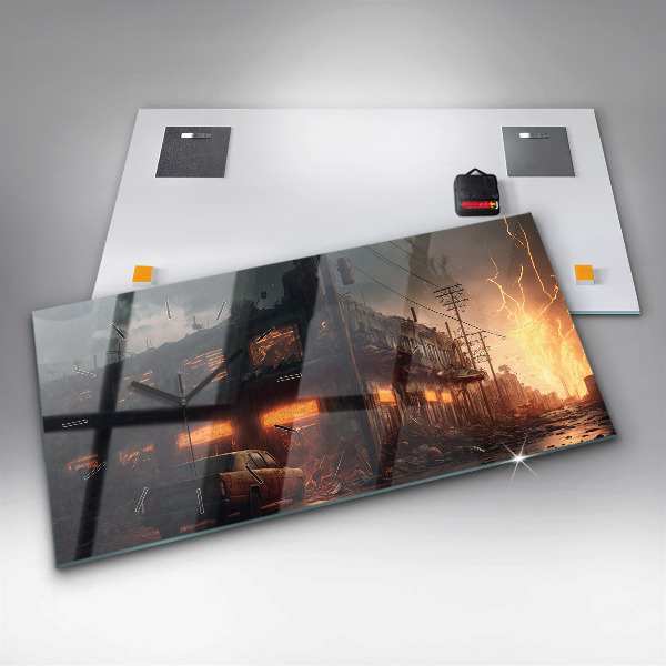 Horizontal wall clock Apocalyptic building