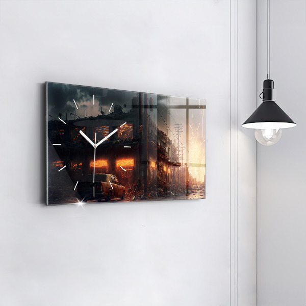 Horizontal wall clock Apocalyptic building