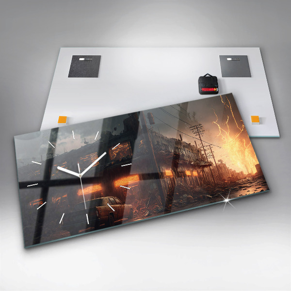 Horizontal wall clock Apocalyptic building