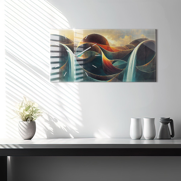 Horizontal wall clock Flowing waterfall background