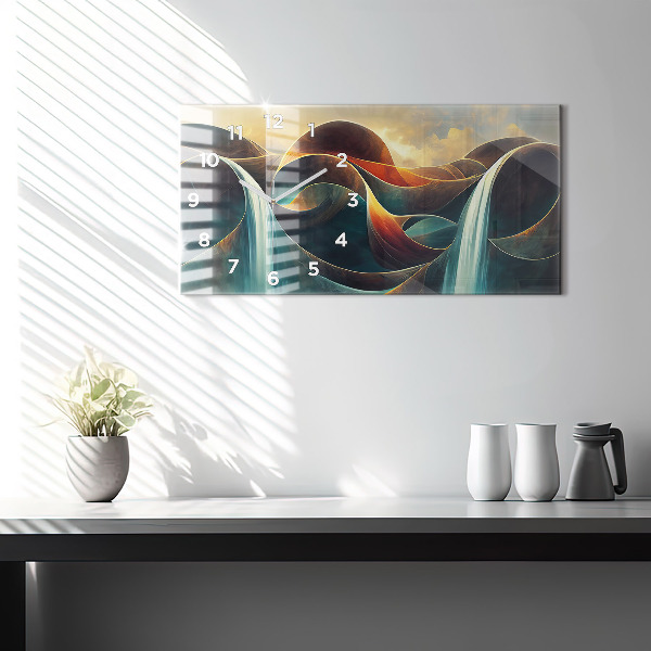 Horizontal wall clock Flowing waterfall background